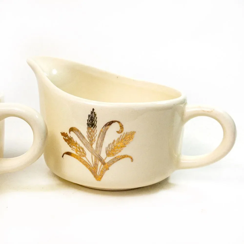 MCM Golden Wheat Creamer & Sugar w/ Lid